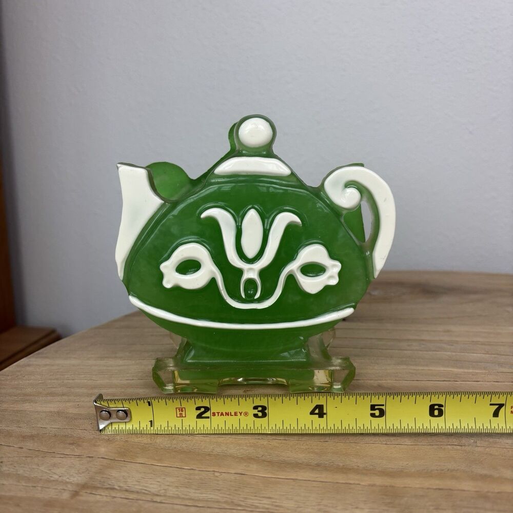 Vintage Lucite Green Teapot Coffee Napkin Holder 60s 70s Retro MCM Kitchen Decor - Picture 15 of 16